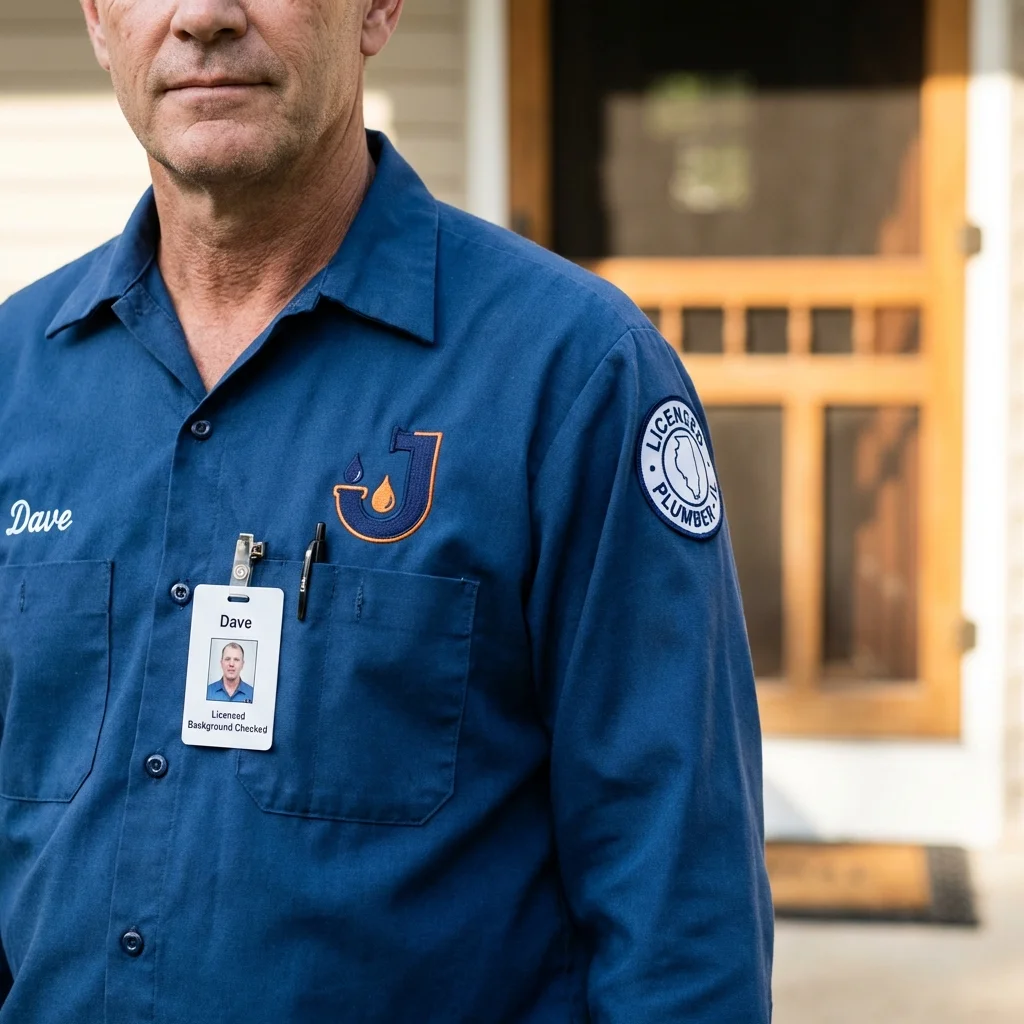 Licensed plumber showing ID badge in Rogersville, AL